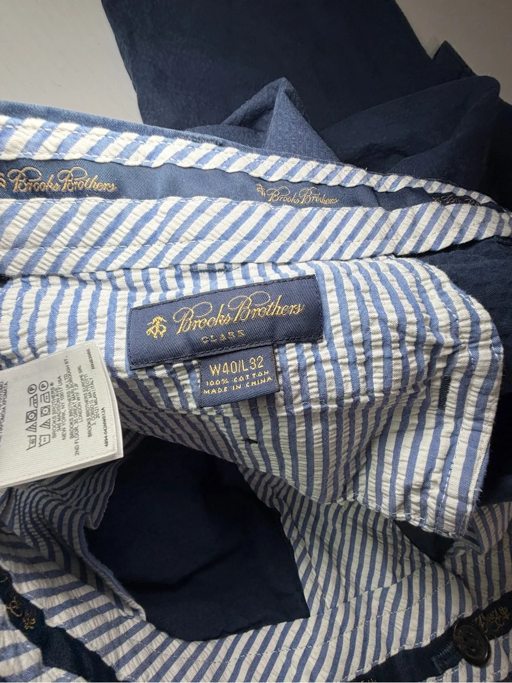 Brooks Brothers Clark Navy Seersucker Chinos - Classic Straight Fit